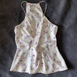 Express White and Purple Floral Camisole Tank Top